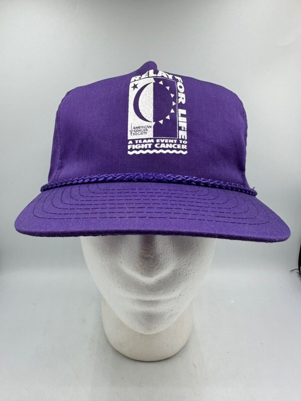 Vtg Relay For Life American Fight Cancer Society Nissin Hat Purple Rope Snapback